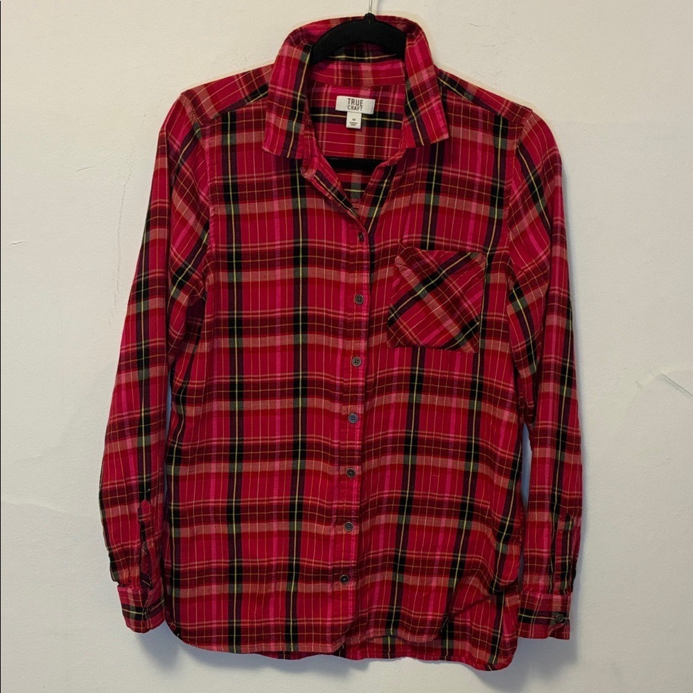 True Craft Red and Black Plaid Cotton Shirt Small